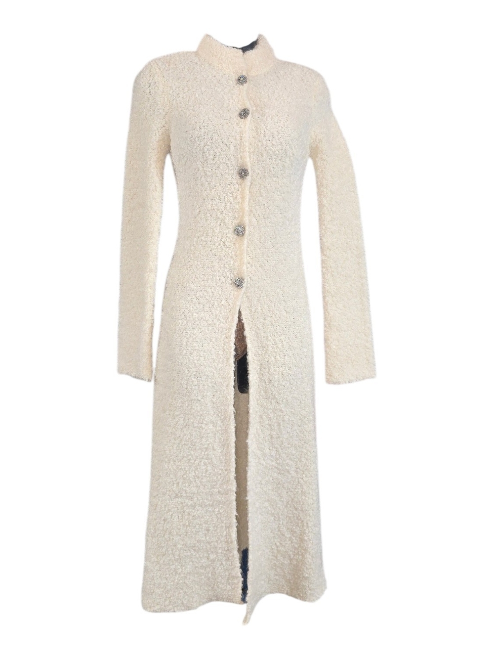 Laurie B.  Mohair-Wool Blend Teddy Bouclé Coat Sweater with Crystal Buttons